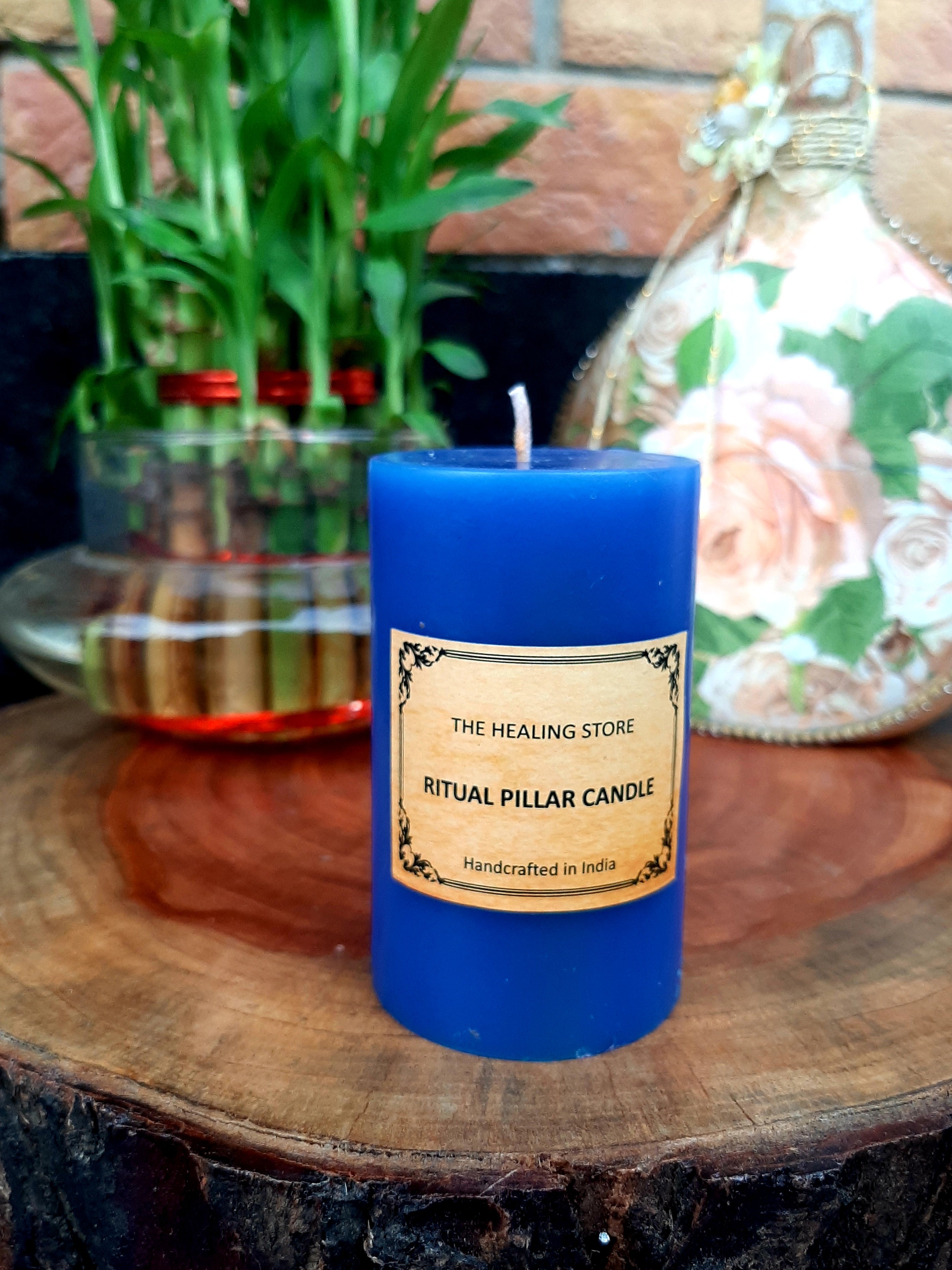 Blue Pillar Candle For Healing and Energy Work For Decoration