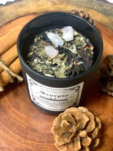 Load image into Gallery viewer, Scorpio Zodiac Candle | Soy Wax | 170gms | With Rare Herbs, Crystals & Essential Oils | Burning Hours 40-45 |