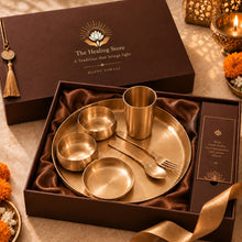 Load image into Gallery viewer, Kansa Dinner Set 6-Piece | Diwali Gift Set | Matte Finish Bronze Thali Set | 11.5" Plate, 2 Bowls, Glass, Sweet Dish Bowl &amp; Spoon
