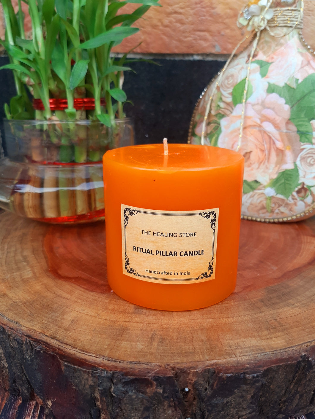 Orange Ritual Pillar Candle | For Healing and Energy Work | For Decoration | 275 gms | Burning hours 72 hours |