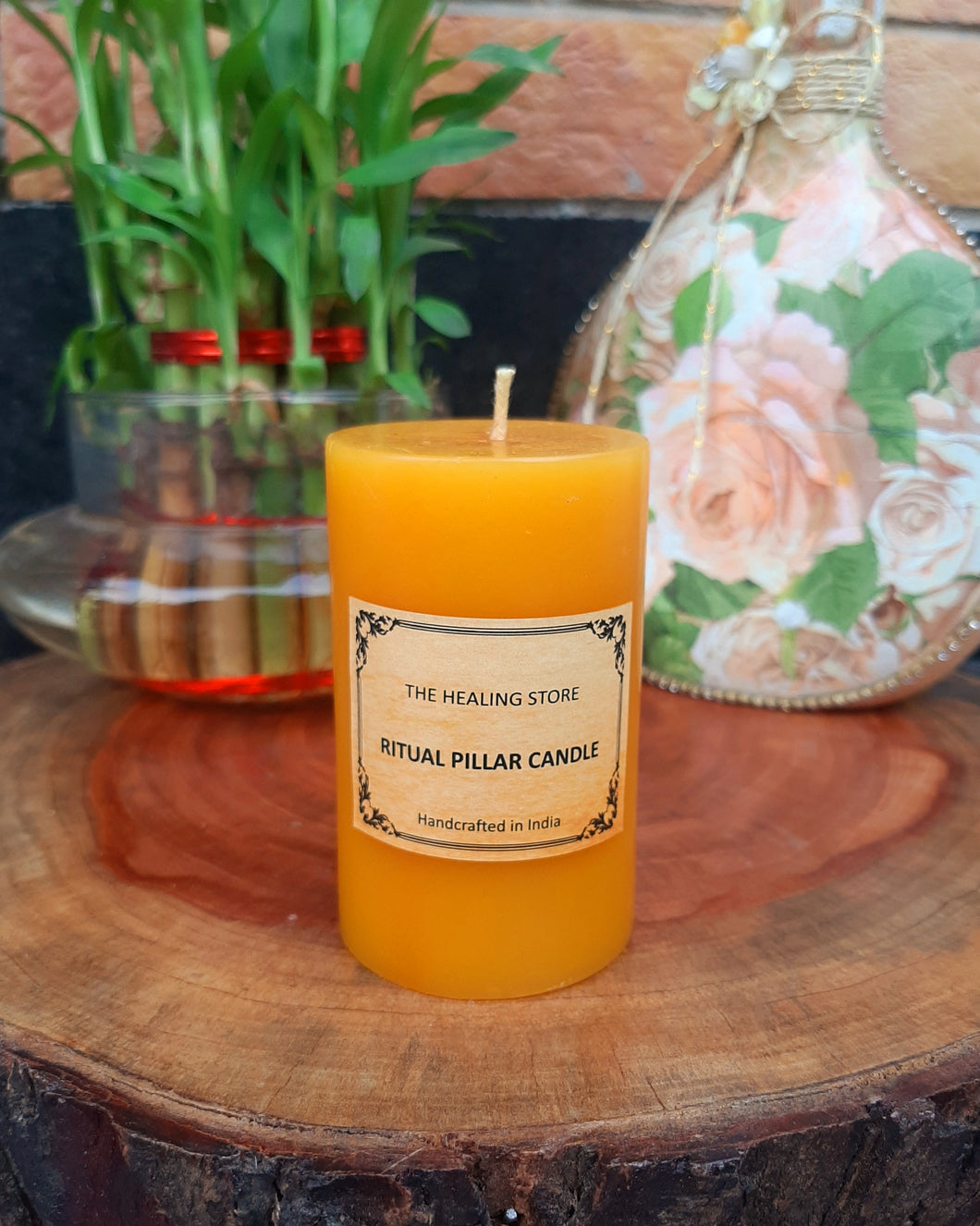 Yellow Ritual Pillar Candle | For Healing and Energy Work | For Decoration | 150 gms | Burning hours 36 |