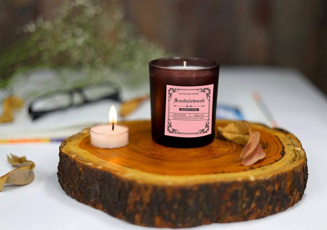 Sandalwood Fragrance Candle | Soy wax | 170gms | Burning hours 40 |