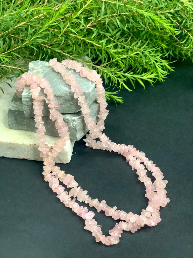 Rose Quartz Chip String Necklace | | Lab Certified |