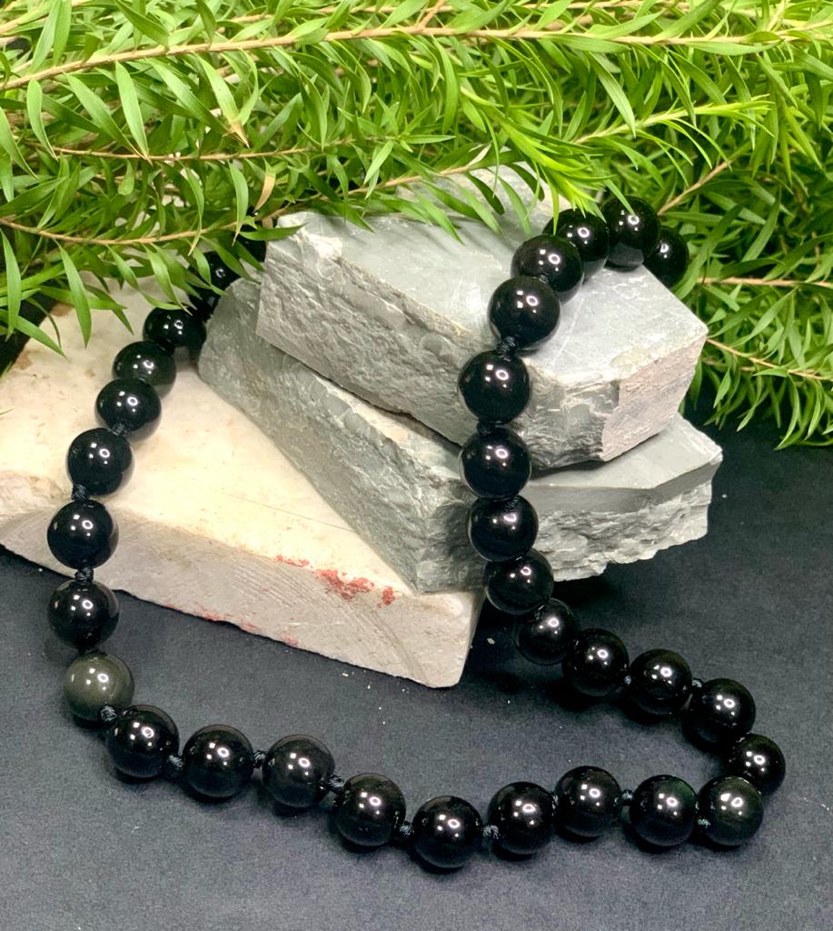 Black Obsidian Beaded Necklace | Lab Certified | 52 gms |