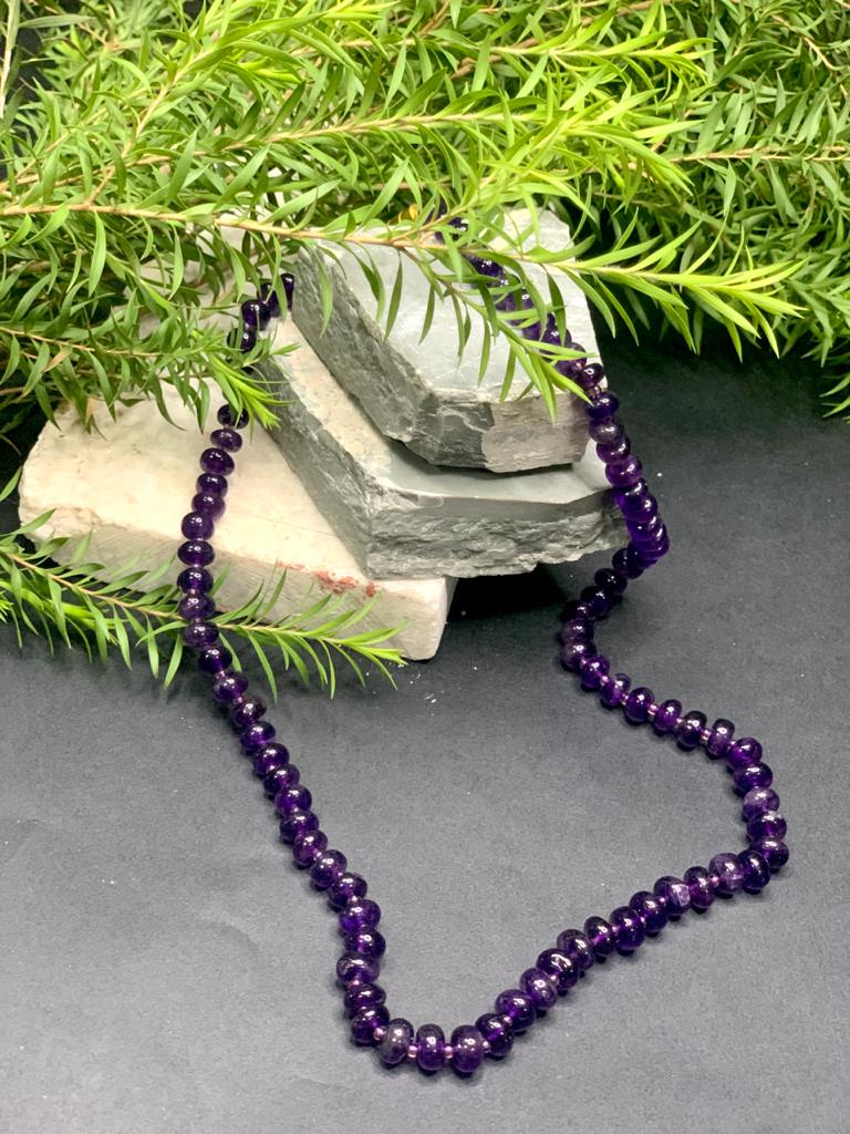 Amethyst Beaded Necklace | Lab Certified | 36 gms |