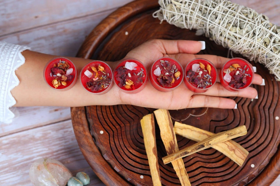 Love Tealight Candle | With Rare Herbs, Crystals & Essential Oils | Set of 7 | Burning hours: 2 |