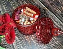 Load image into Gallery viewer, Lust Intention Candle | Soy Wax | 200 gms | with rare herbs, crystals &amp; essential oils |
