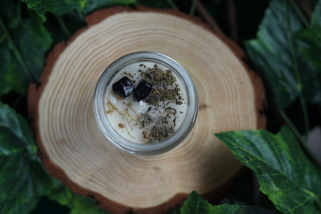 Banishing Ritual Candle | Soy Wax | 100 gms | With Rare Herbs, Crystals & Essential Oils | Burning Hours 30 |