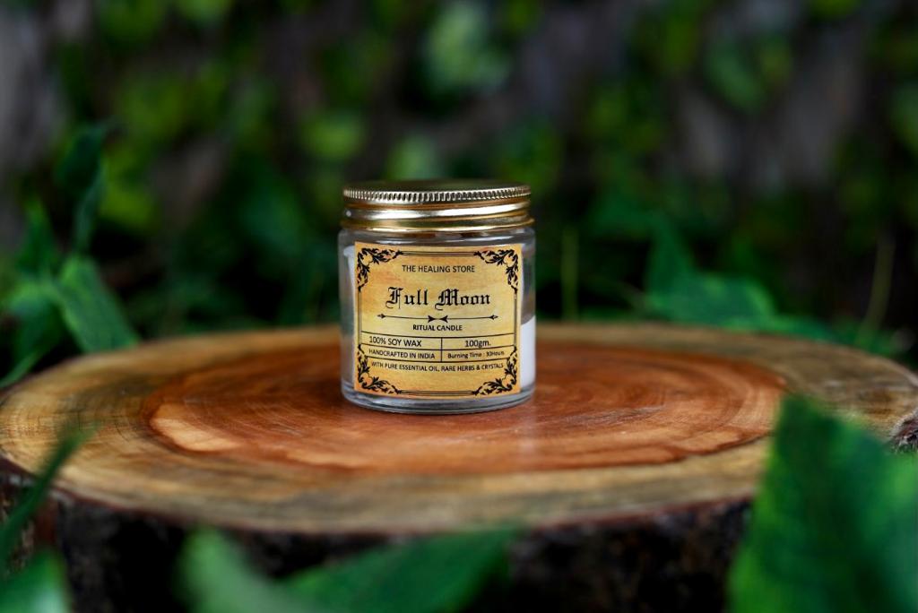 Full Moon Ritual Candle | Soy Wax | 100 gms | With Rare Herbs, Crystal ...