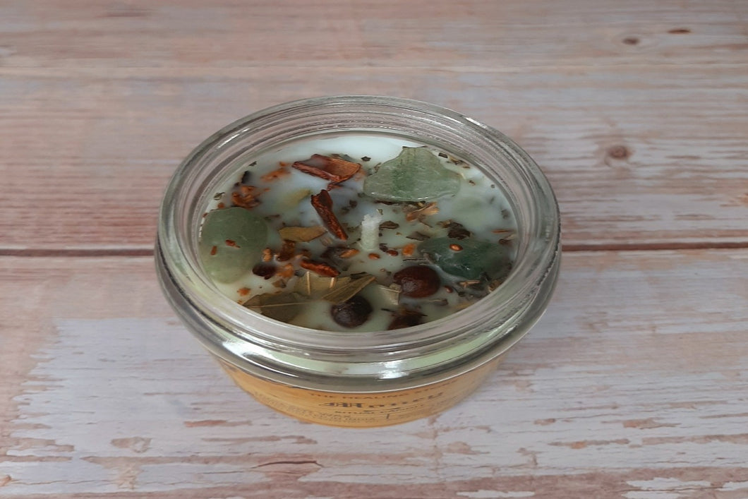 Money Ritual Candle | Soy Wax | 100 gms | With Rare Herbs, Crystals & Essential Oils | Burning Hours 30 |